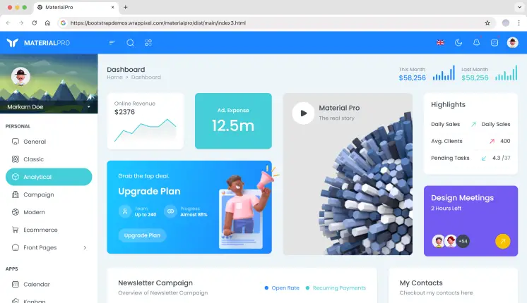 MaterialPro Analytics Dashboard Template