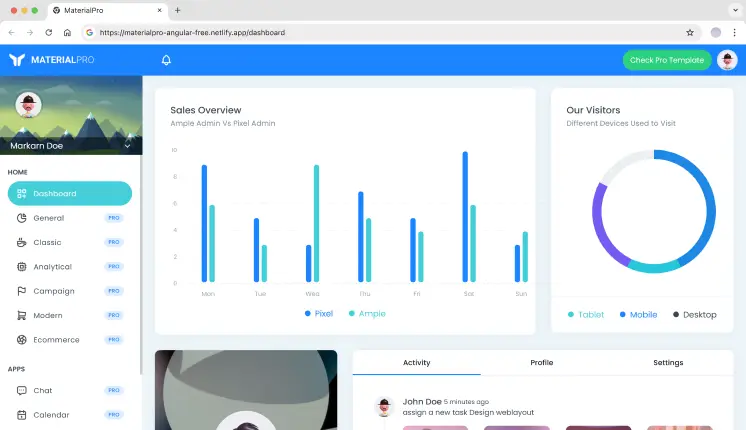 MaterialPro Free Angular Material Template